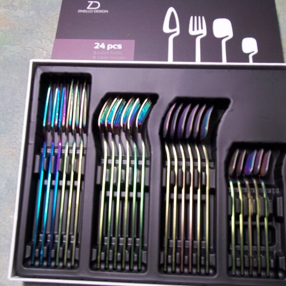 Zinello 47 piece stainless silverware flat Rainbow 2 SETS **missing one spoon - Picture 4 of 5